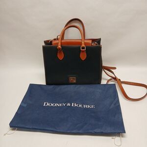 Dooney & Bourke Pebbled Leather Satchel Blue Tan Vintage Double Handle Handbag